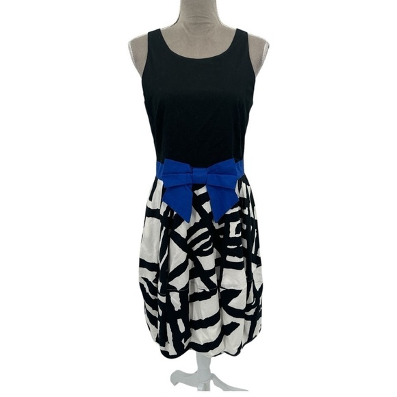 Helene Berman Abstract Print Bow Detail Sleeveless Dress -Black White -US Size 6 - Picture 1 of 6